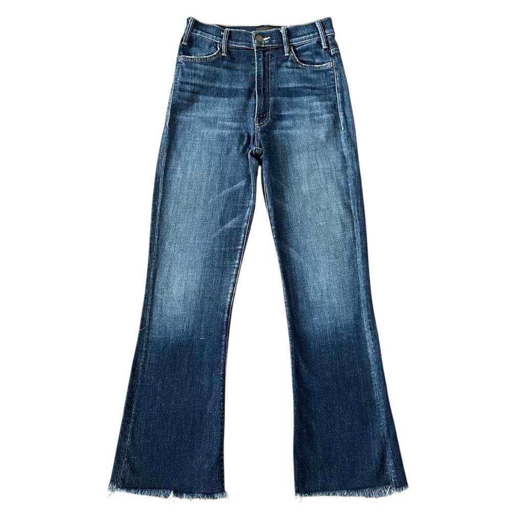 MOTHER High-Rise Medium Blue Raw Cut Hem Jeans size 26